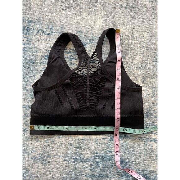 Bebe Black Ribbed Knit Athletic Sports Bra w Cut Outs Large - Picture 4 of 7